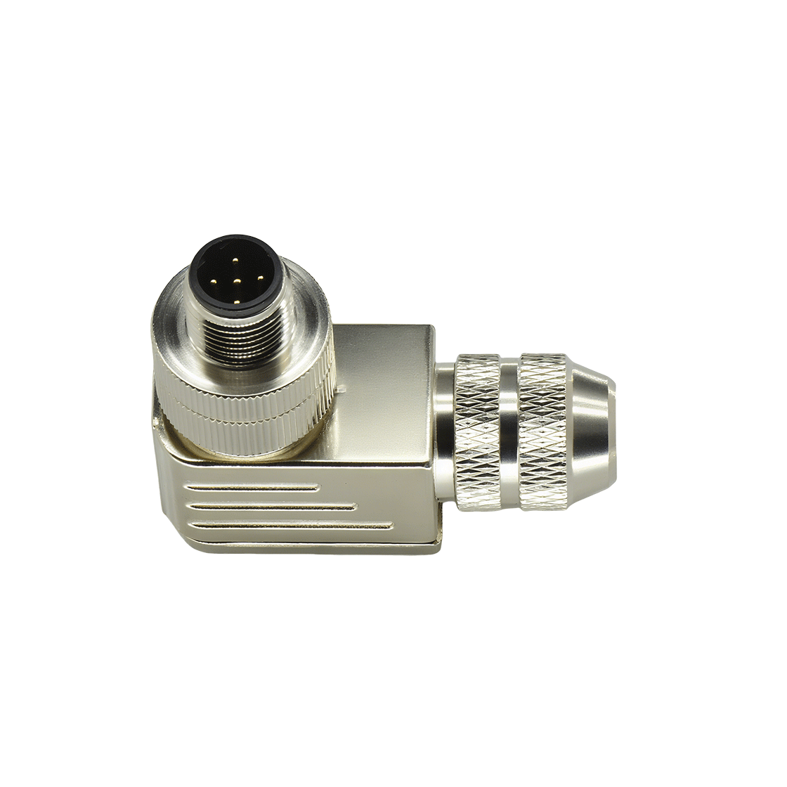 M12组装式金属款屏蔽系列 公弯头 5芯 D编码 螺钉压接 线径PG9